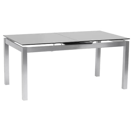 Armen Living Ivan Extension Dining Table in Brushed Stainless Steel and Gray Tempered Glass Top LCIVDIGG